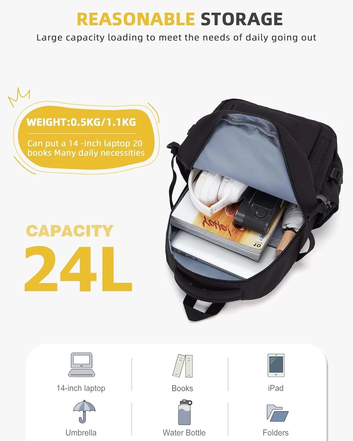 Lightweight Backpack for Women, Large Laptop Travel Backpack Casual Daypack College Bag Rucksack for Men. Black