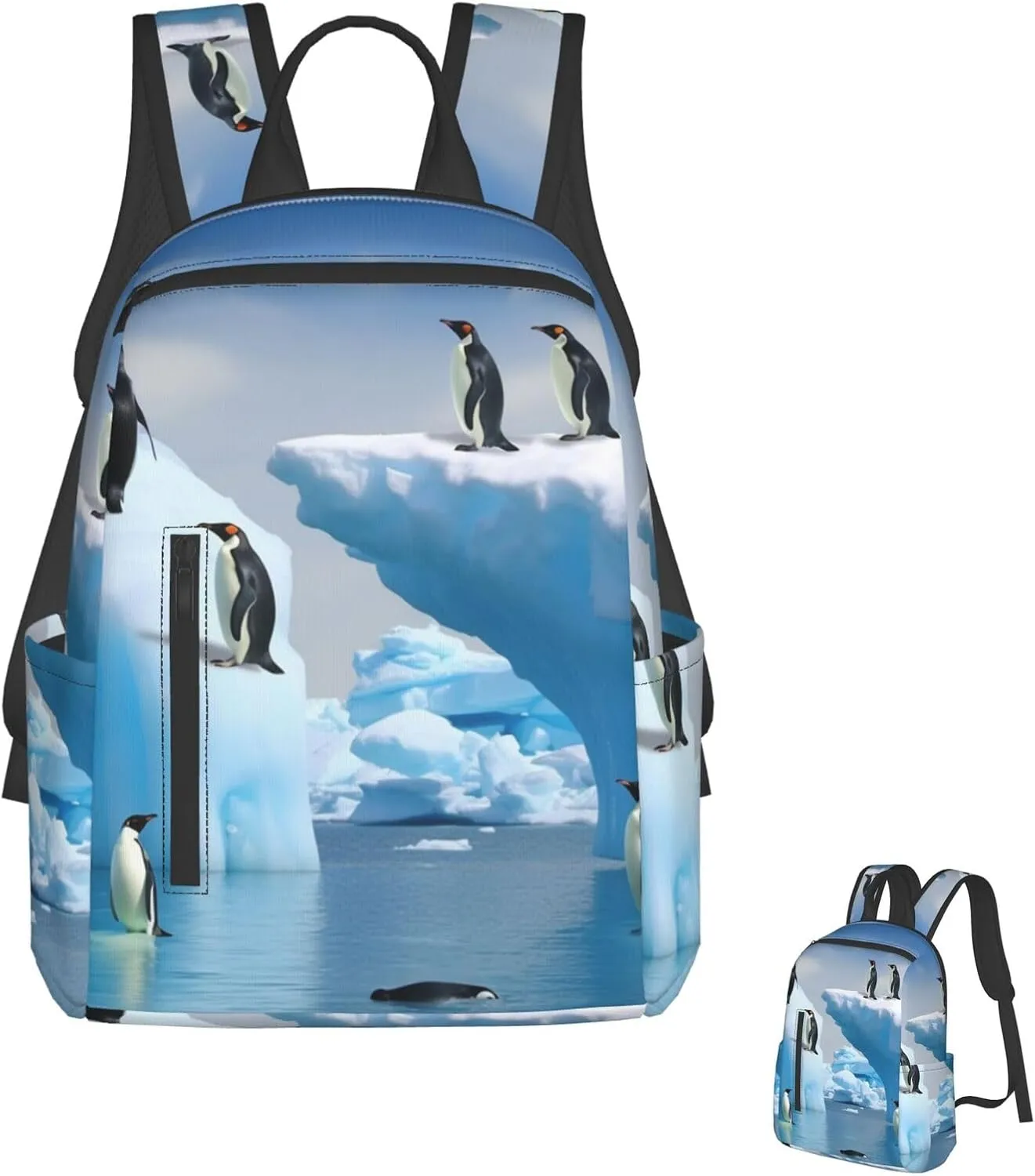 Lightweight Hiking Backpack Casual Laptop Backpack for Men Women Penguins On The Iceberg Bookbag Travel Daypack