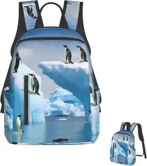 Lightweight Hiking Backpack Casual Laptop Backpack for Men Women Penguins On The Iceberg Bookbag Travel Daypack