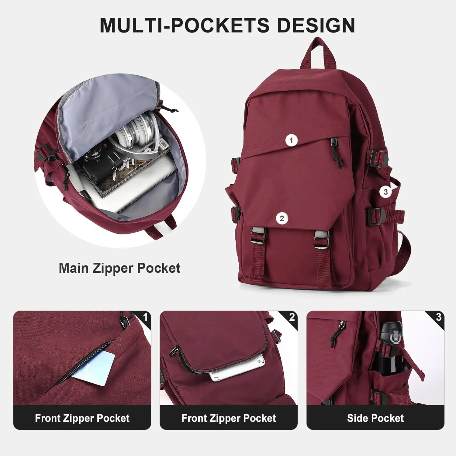 Lightweight School Bag Casual Daypack College Laptop Backpack for Men Women Water Resistant Travel Rucksack for Sports High School Middle Bookbag for girls(Red)