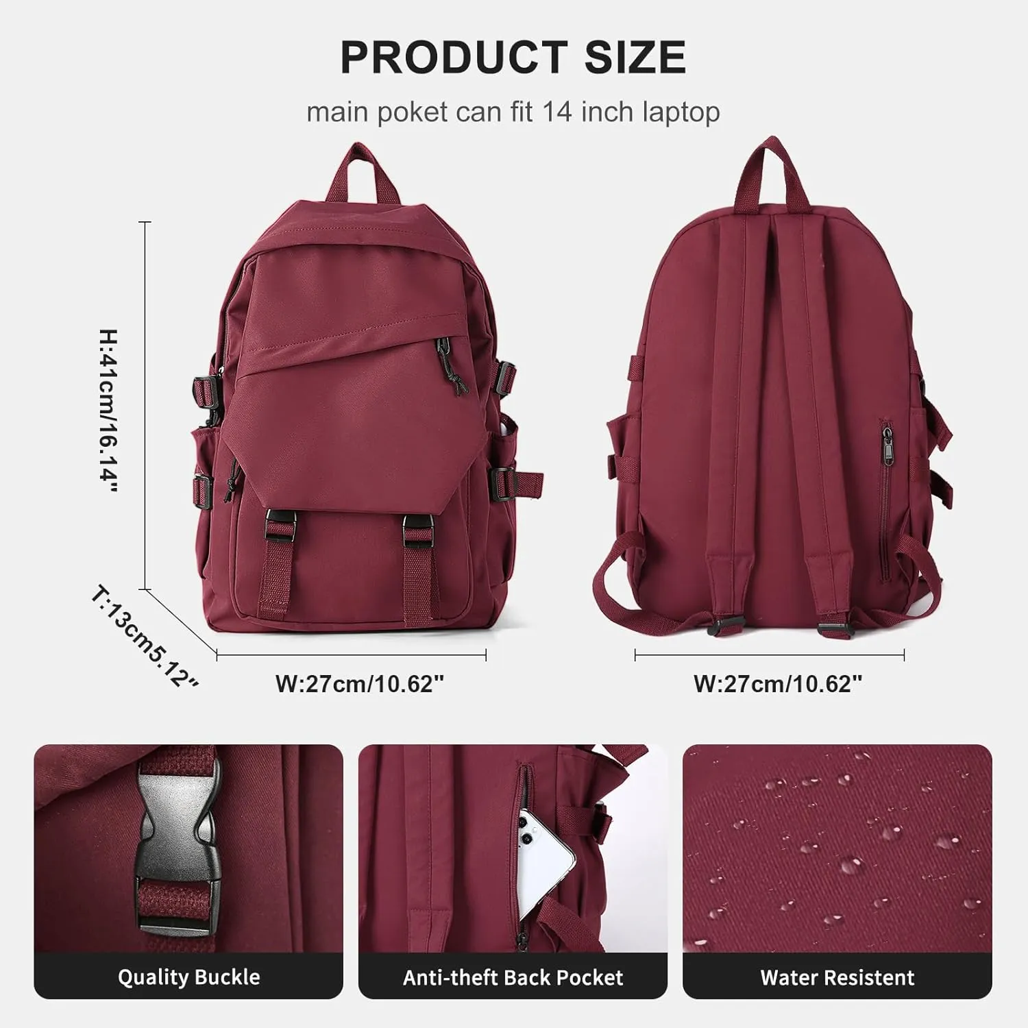Lightweight School Bag Casual Daypack College Laptop Backpack for Men Women Water Resistant Travel Rucksack for Sports High School Middle Bookbag for girls(Red)