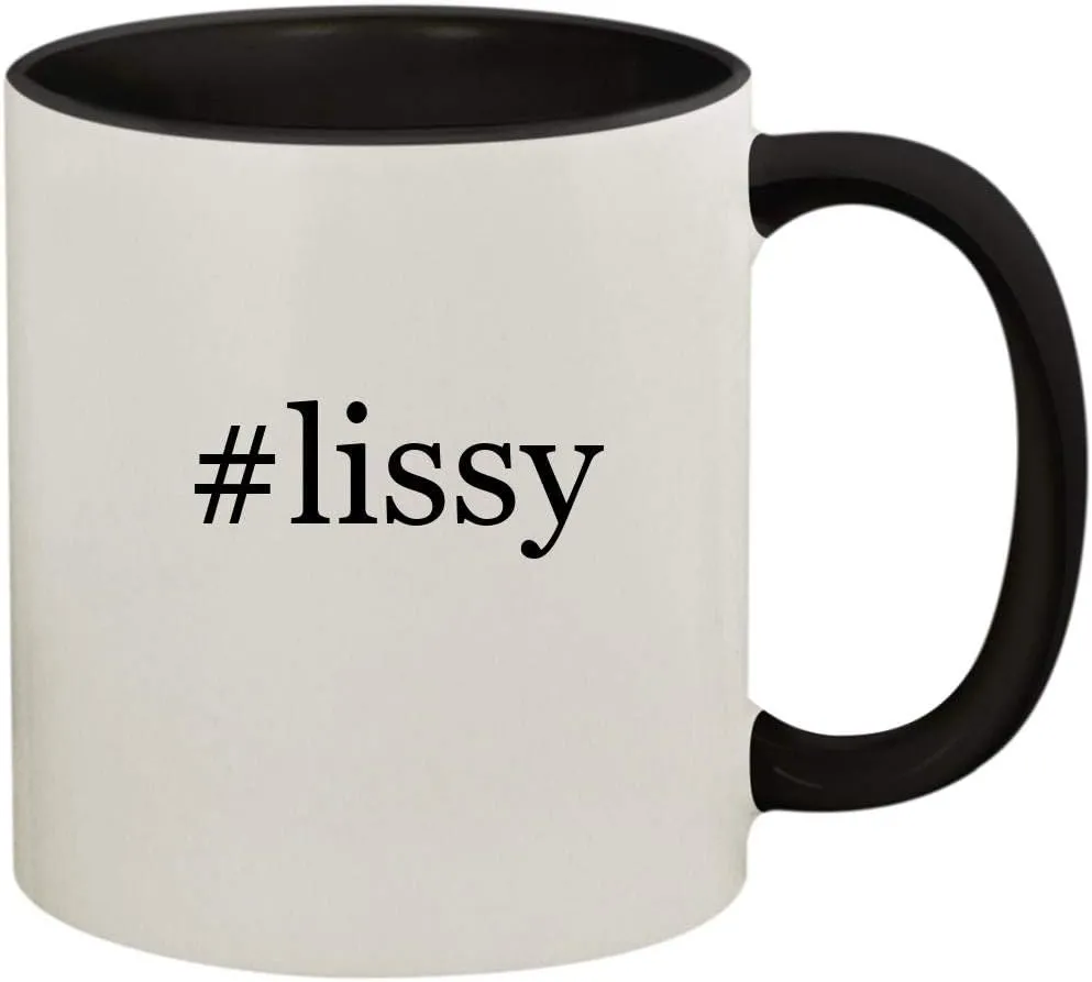 #lissy - 11oz Ceramic Colored Handle and Inside Coffee Mug Cup, Black