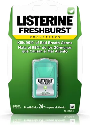 Listerine Freshburst Pocketpaks Fresh Breath Strips, Mint Breath Refresher Strips to Kill 99% of Bad Breath Germs, Portable Pack, Freshburst Spearmint Flavor, 24-Strips (Pack of 9)