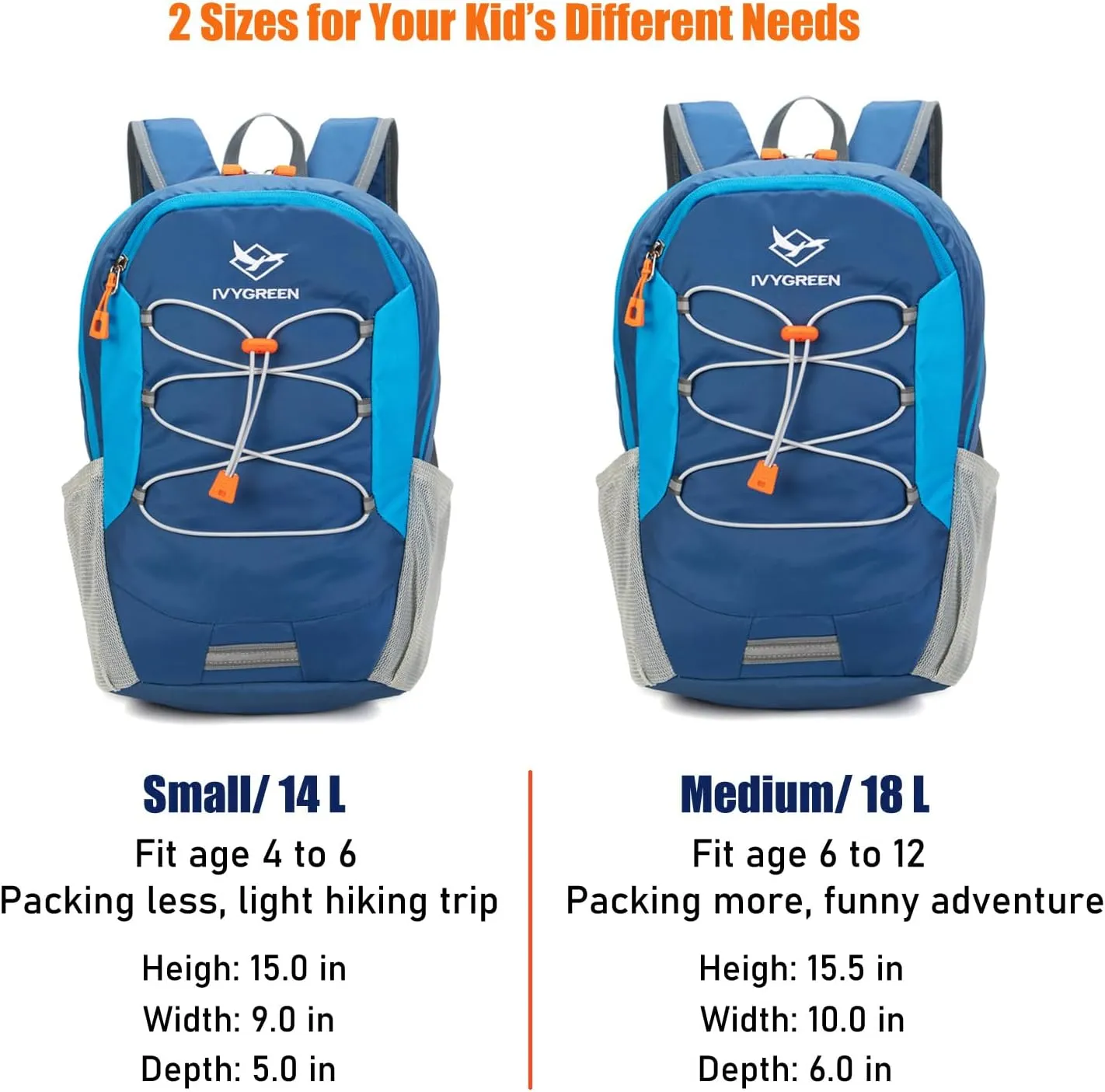Little Kids Hiking Backpack for Boys or Girls, Small Daypack for Camping or Travel (Blue, Small)