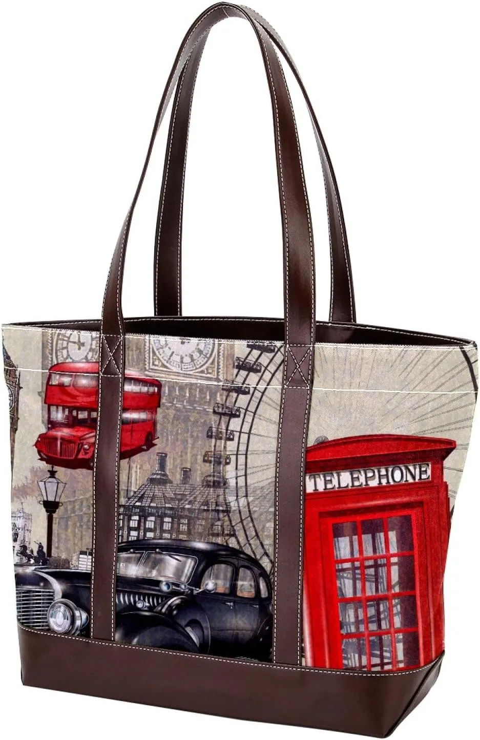 London Street Tote Bags Durable Leather Canvas Purses and Handbags for Women