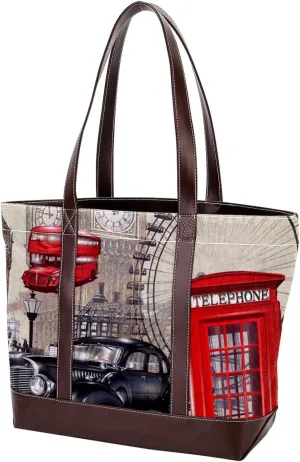London Street Tote Bags Durable Leather Canvas Purses and Handbags for Women