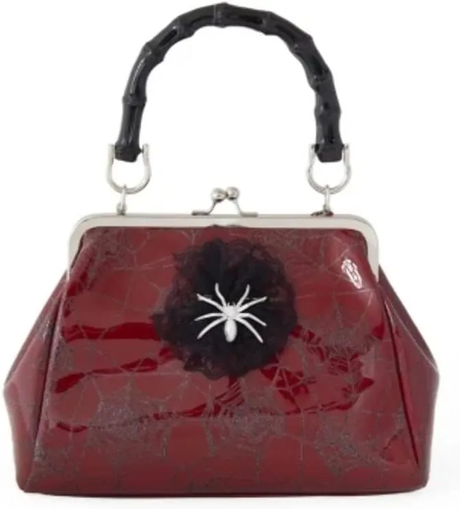 Lost Queen Killian Spiderweb Vintage Kisslock Handbag Glitter Spider Brooch Purse