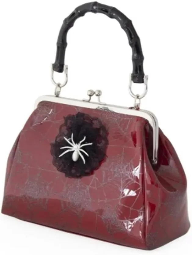 Lost Queen Killian Spiderweb Vintage Kisslock Handbag Glitter Spider Brooch Purse