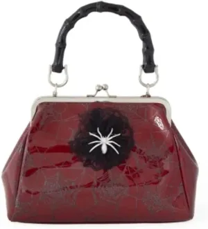 Lost Queen Killian Spiderweb Vintage Kisslock Handbag Glitter Spider Brooch Purse