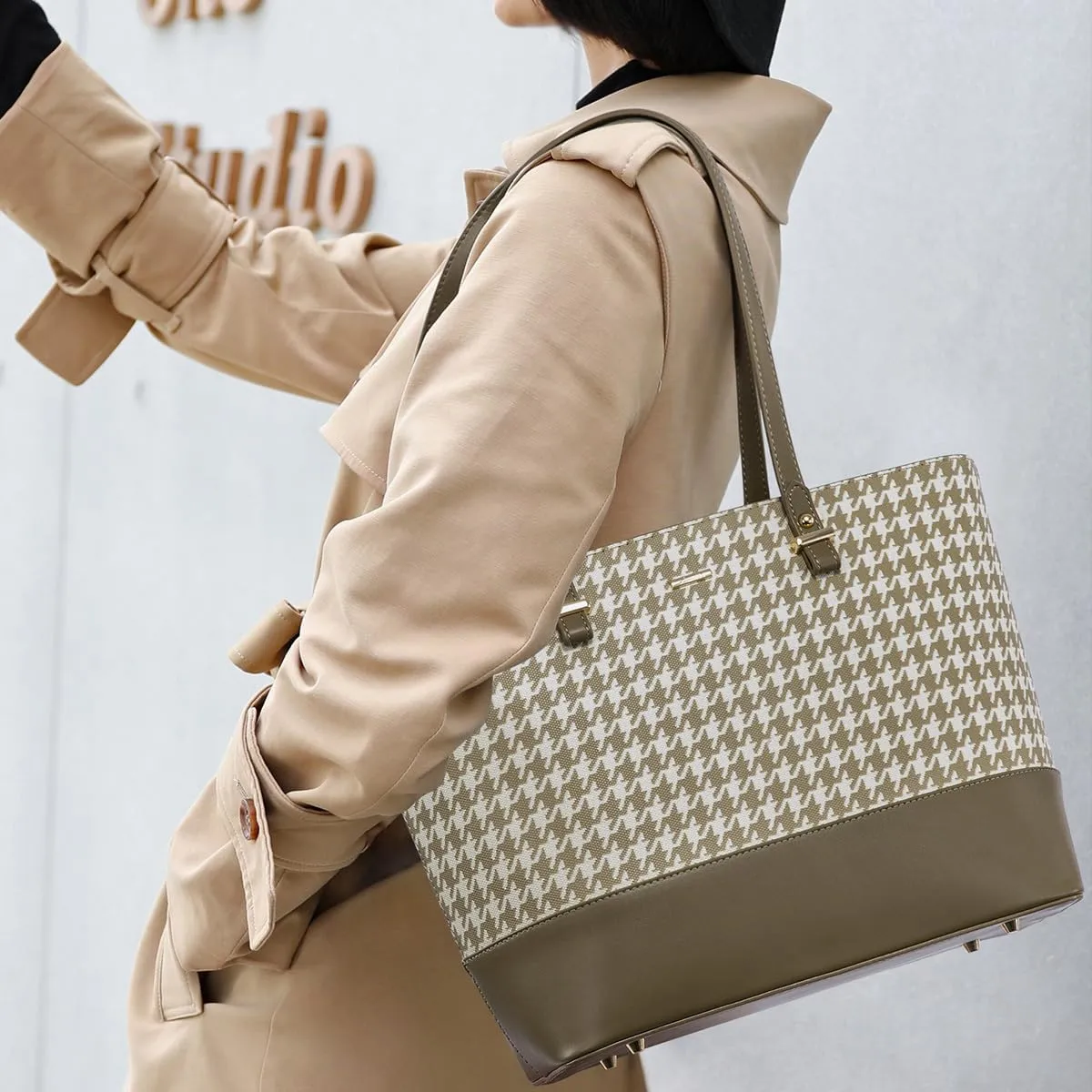 LOVEVOOK Handbags for Women 4pcs Purse Set Fashion Houndstooth Tote Shoulder Bag Top Handle Satchel