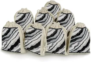 LPSADGF 8 PCS Black White Marble Drawstring Gift Bags Reusable Cotton Linen Storage Pouches for Christmas, Weddings, Parties, Favors 4.9"x6.7" Small Burlap Bags