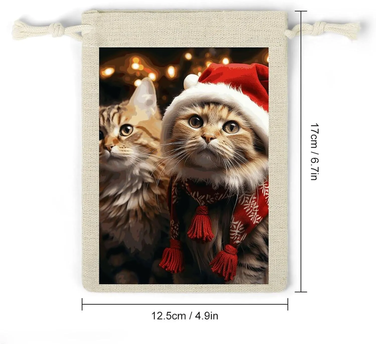 LPSADGF 8 PCS Christmas Cat Drawstring Gift Bags Reusable Cotton Linen Storage Pouches for Christmas, Weddings, Parties, Favors 4.9"x6.7" Small Burlap Bags