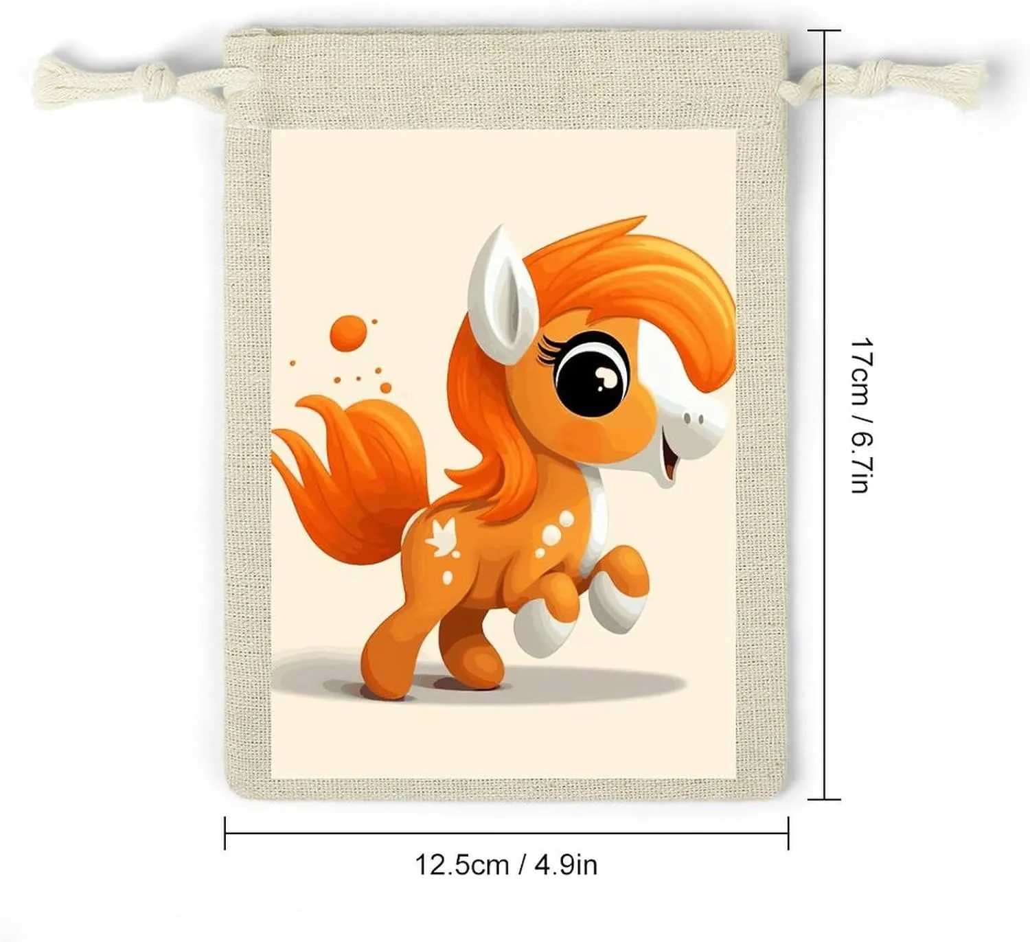 LPSADGF 8 PCS Cute Orange Pony Drawstring Gift Bags Reusable Cotton Linen Storage Pouches for Christmas, Weddings, Parties, Favors 4.9"x6.7" Small Burlap Bags