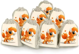 LPSADGF 8 PCS Cute Orange Pony Drawstring Gift Bags Reusable Cotton Linen Storage Pouches for Christmas, Weddings, Parties, Favors 4.9"x6.7" Small Burlap Bags
