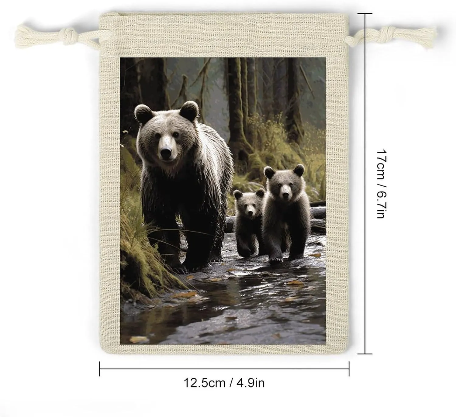 LPSADGF 8 PCS Mother Bear And Her Drawstring Gift Bags Reusable Cotton Linen Storage Pouches for Christmas, Weddings, Parties, Favors 4.9"x6.7" Small Burlap Bags
