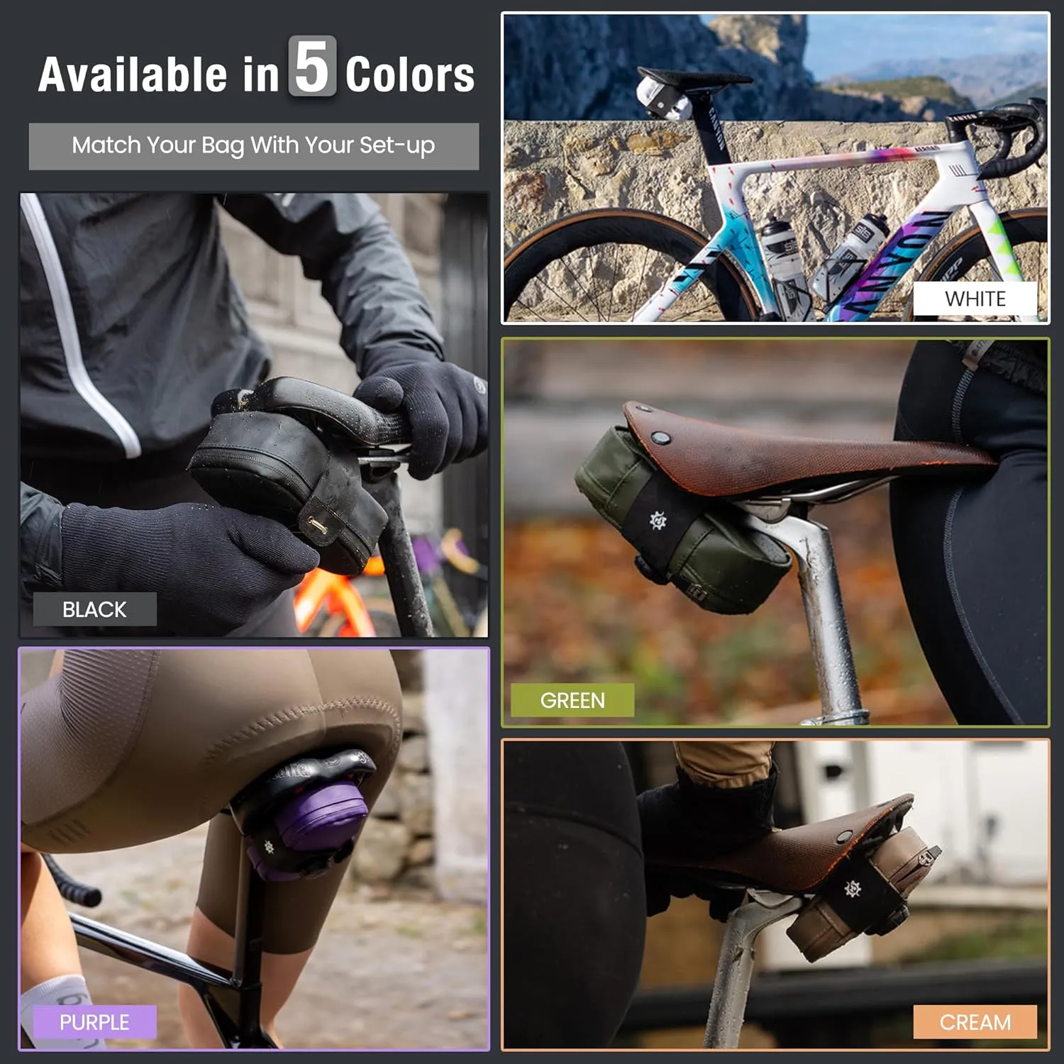 Lumiere & Co. Bike Bag Fidlock Magnetic Buckle Saddle Bag – Bike Seat Bag for Road and Cycling, Fast and Easy Attachment, Under-Seat Bicycle Storage, Bike Bags (Black, Large)