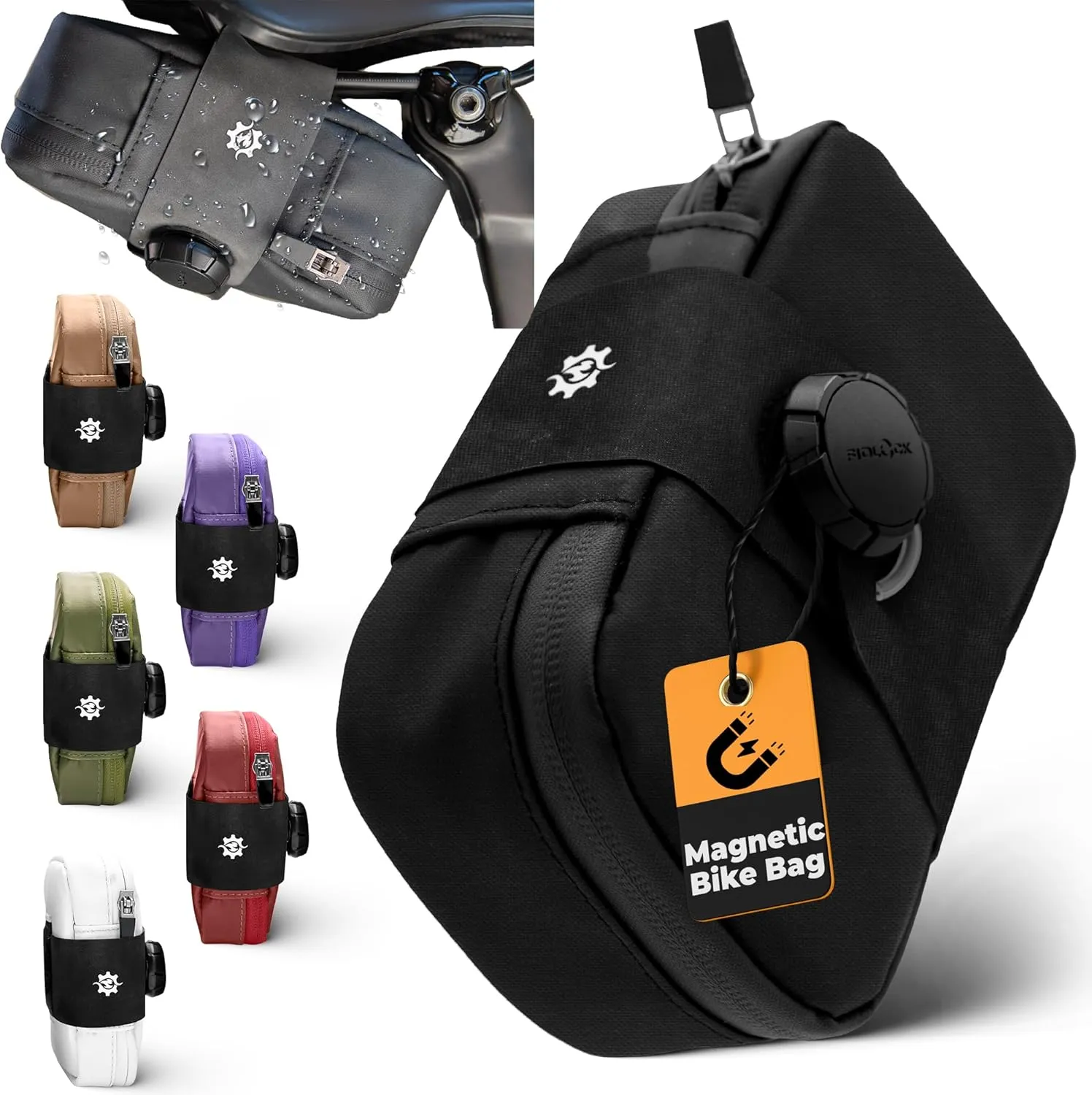 Lumiere & Co. Bike Bag Fidlock Magnetic Buckle Saddle Bag – Bike Seat Bag for Road and Cycling, Fast and Easy Attachment, Under-Seat Bicycle Storage, Bike Bags (Black, Large)