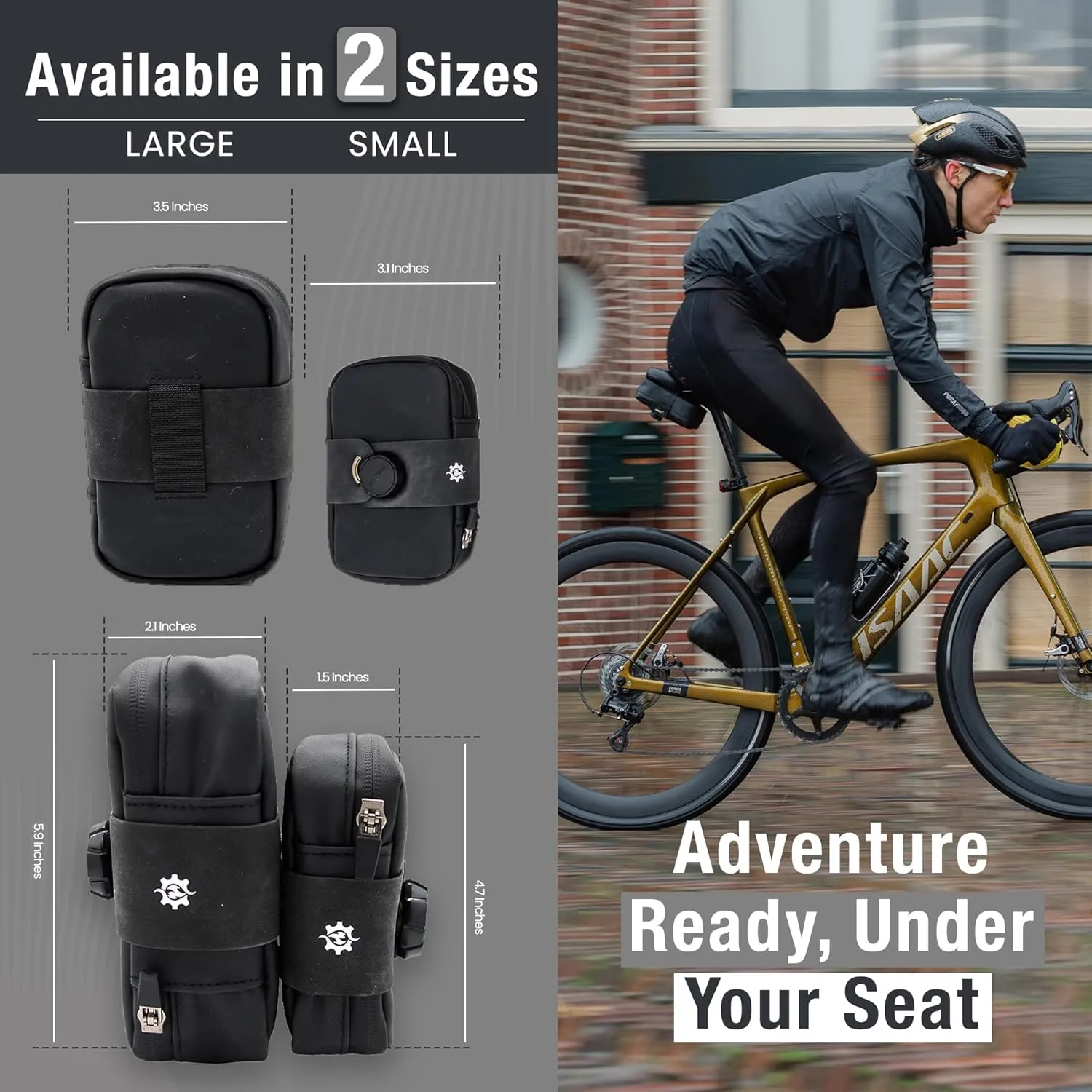 Lumiere & Co. Bike Bag Fidlock Magnetic Buckle Saddle Bag – Bike Seat Bag for Road and Cycling, Fast and Easy Attachment, Under-Seat Bicycle Storage, Bike Bags (Black, Large)