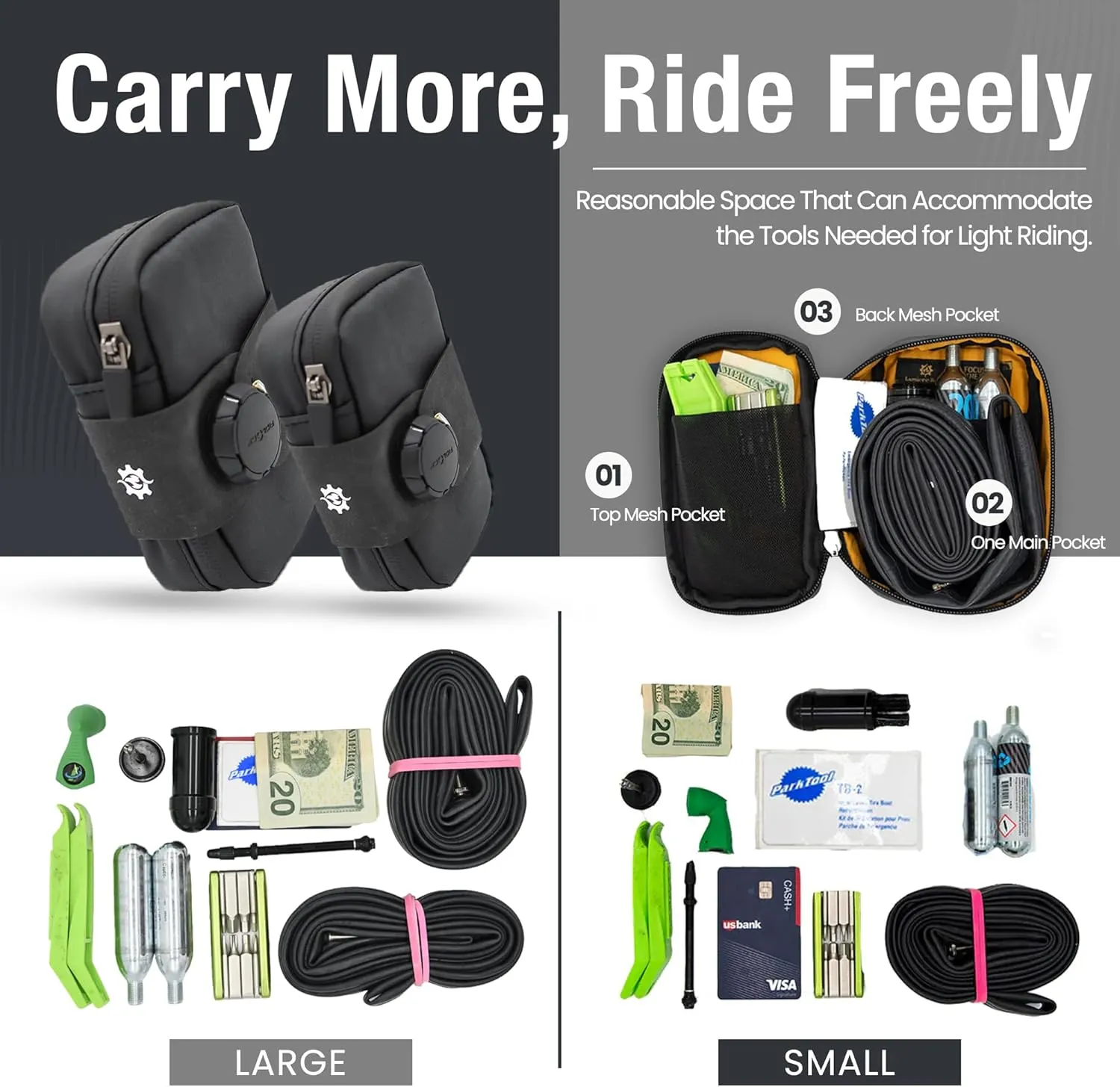 Lumiere & Co. Bike Bag, Fidlock Magnetic Buckle Saddle Bag – Small Bike Seat Bag for Road Cycling, Fast and Easy Attachment, Under-Seat Bicycle Storage, Bike Bags (Black, Small)
