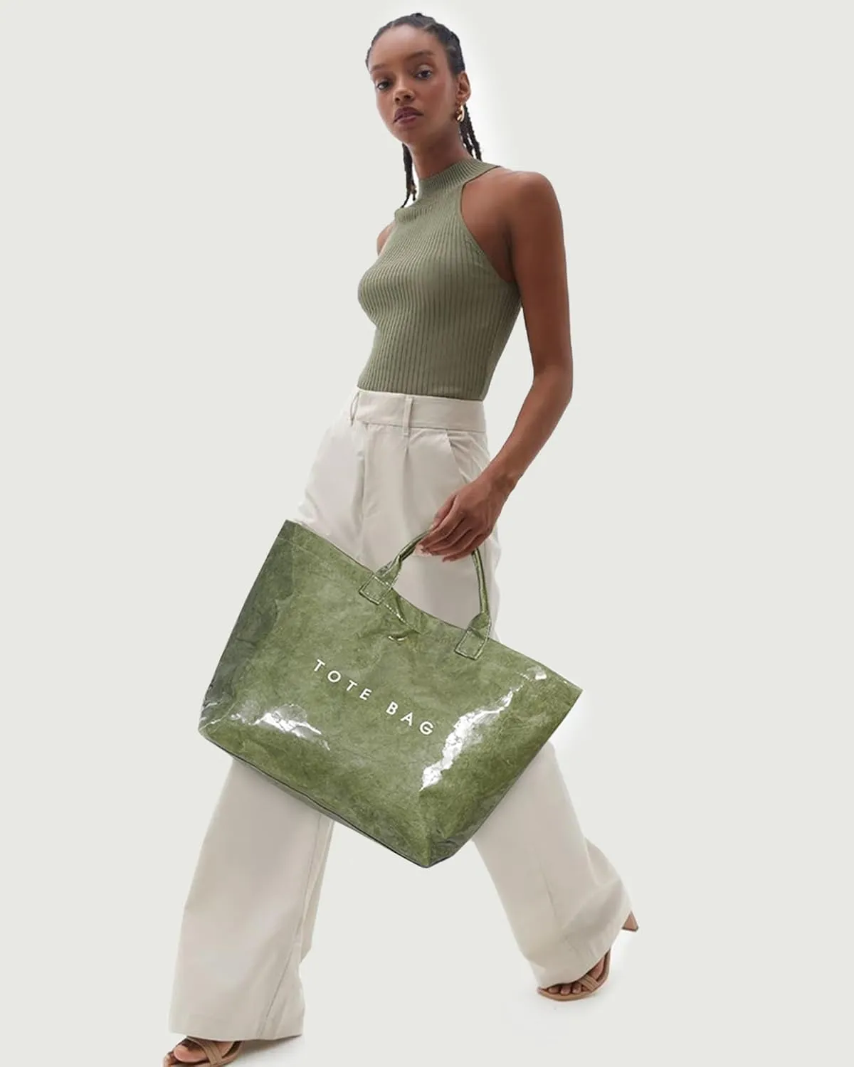 Lushandy PVC Tote Bag Women's Letters Print Large Kraft Paper Carry All Bag Top Handle Clear Hobo Handbag