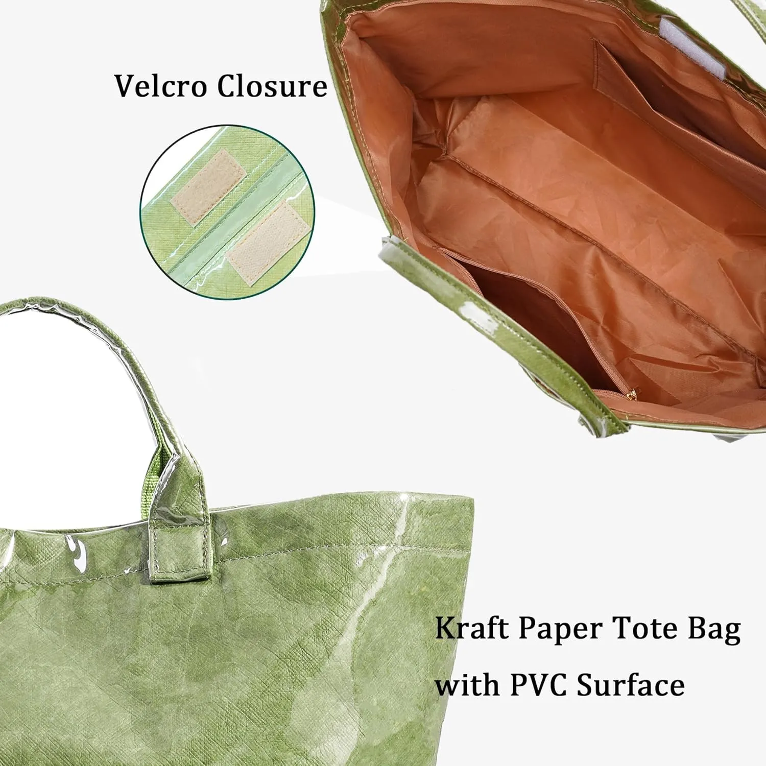Lushandy PVC Tote Bag Women's Letters Print Large Kraft Paper Carry All Bag Top Handle Clear Hobo Handbag