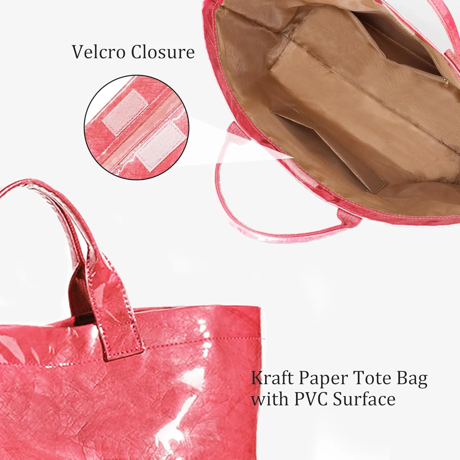 Lushandy PVC Tote Bag Women's Letters Print Large Kraft Paper Carry All Bag Top Handle Clear Hobo Handbag