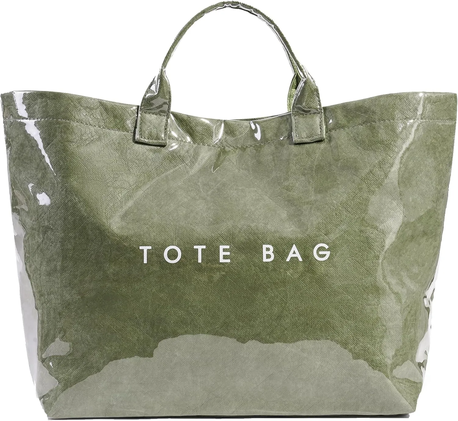 Lushandy PVC Tote Bag Women's Letters Print Large Kraft Paper Carry All Bag Top Handle Clear Hobo Handbag