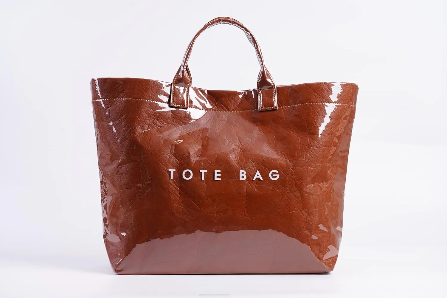 Lushandy PVC Tote Bag Women's Letters Print Large Kraft Paper Carry All Bag Top Handle Clear Hobo Handbag