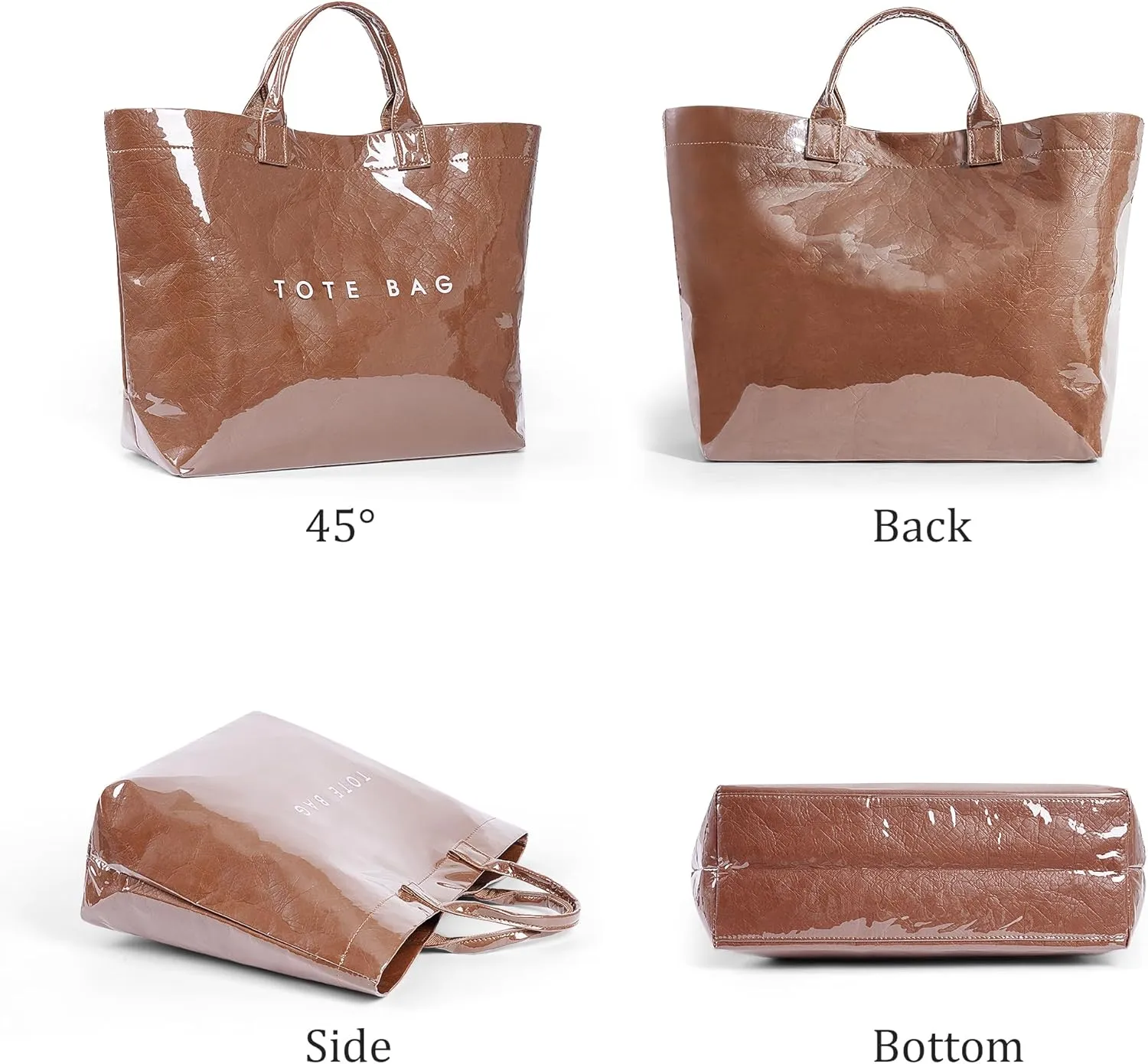 Lushandy PVC Tote Bag Women's Letters Print Large Kraft Paper Carry All Bag Top Handle Clear Hobo Handbag