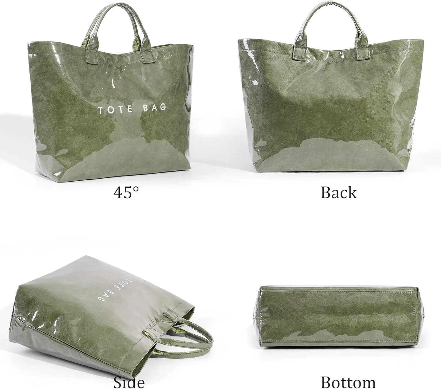 Lushandy PVC Tote Bag Women's Letters Print Large Kraft Paper Carry All Bag Top Handle Clear Hobo Handbag