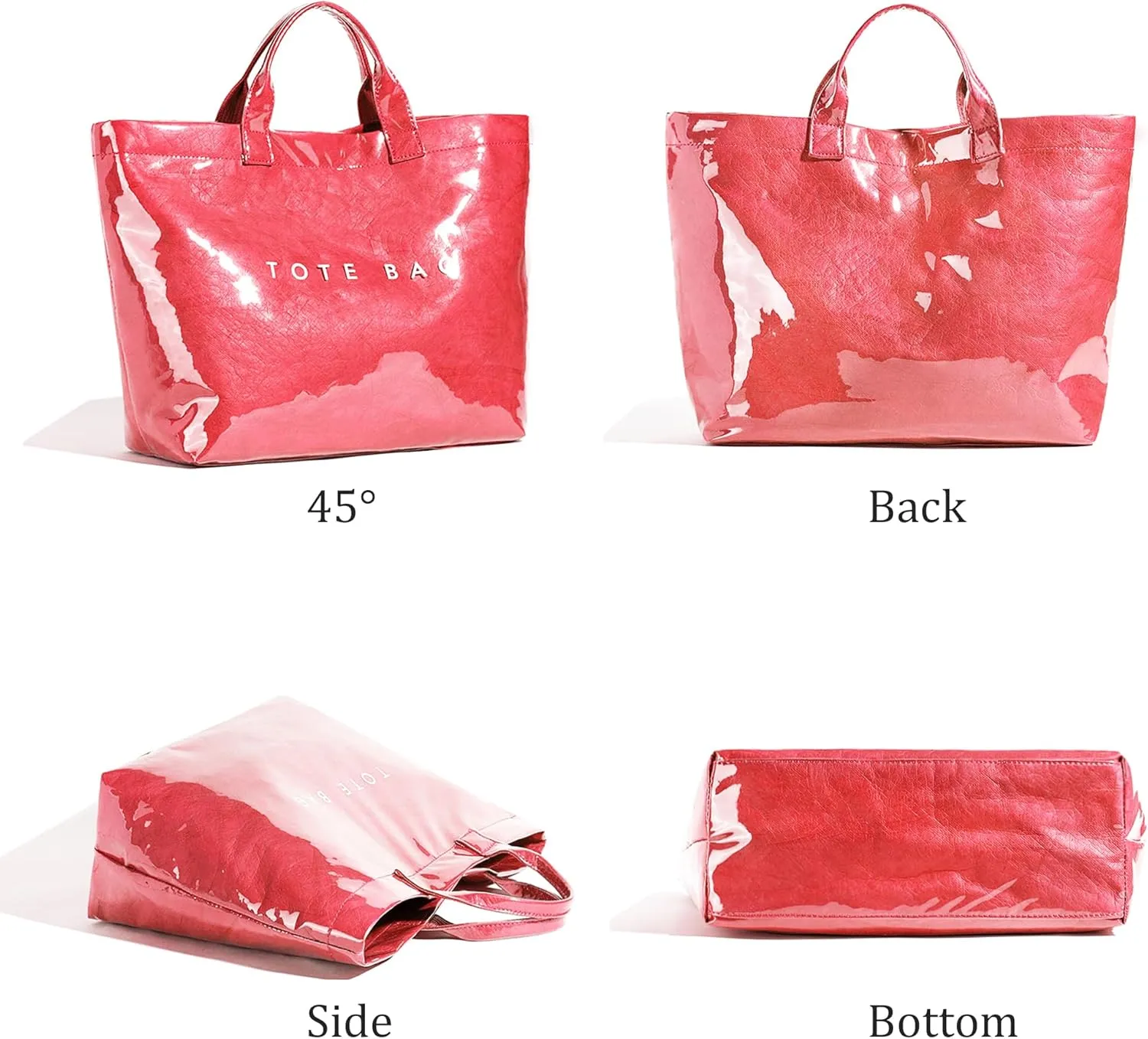 Lushandy PVC Tote Bag Women's Letters Print Large Kraft Paper Carry All Bag Top Handle Clear Hobo Handbag