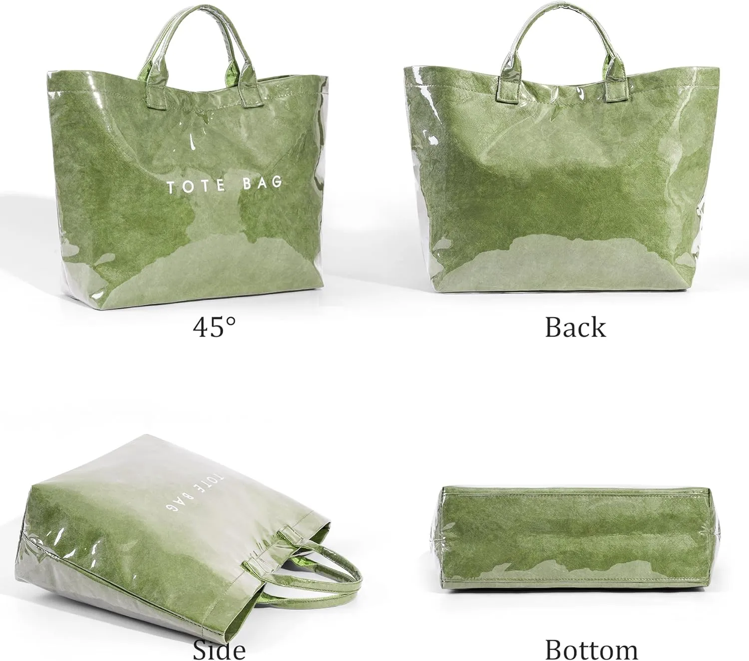 Lushandy PVC Tote Bag Women's Letters Print Large Kraft Paper Carry All Bag Top Handle Clear Hobo Handbag