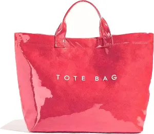 Lushandy PVC Tote Bag Women's Letters Print Large Kraft Paper Carry All Bag Top Handle Clear Hobo Handbag