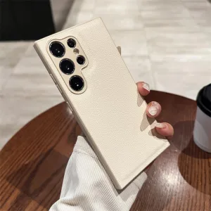 Luxury PU Leather Pattern Matte Phone Case for Samsung Galaxy S25 S24 S23 S22 S21 Ultra Plus Camera Protection Shockproof Cover,Antique White,for Galaxy S23 Ultra
