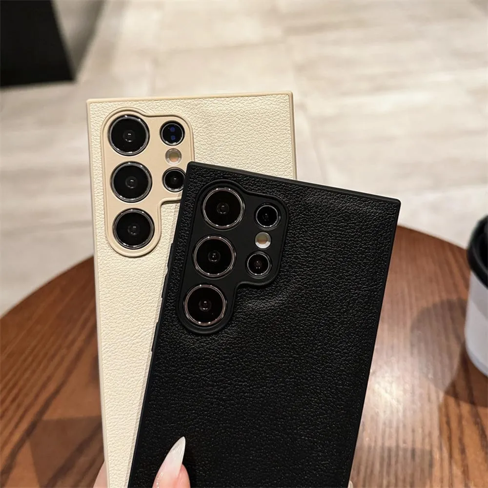Luxury PU Leather Pattern Matte Phone Case for Samsung Galaxy S25 S24 S23 S22 S21 Ultra Plus Camera Protection Shockproof Cover,Antique White,for Galaxy S23 Ultra