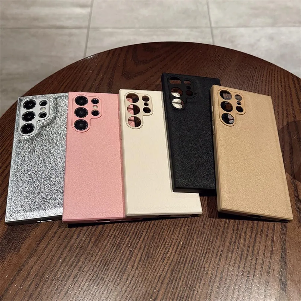 Luxury PU Leather Pattern Matte Phone Case for Samsung Galaxy S25 S24 S23 S22 S21 Ultra Plus Camera Protection Shockproof Cover,Antique White,for Galaxy S23 Ultra