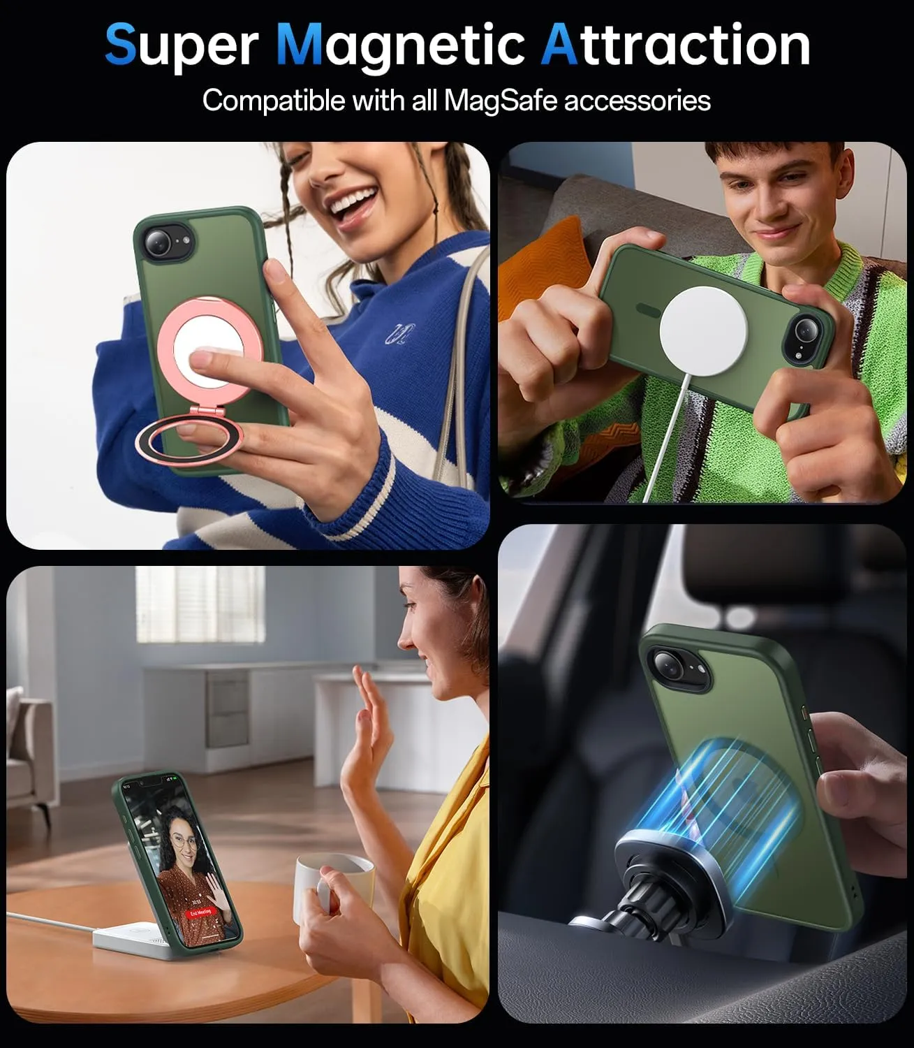 Magnetic Case Designed for iPhone 16e (6.1 inch), [with 2X Clear Screen Protectors][Compatible with MagSafe], Military-Grade Protection, Shockproof Protective Case for iPhone SE 4th (2025), Green