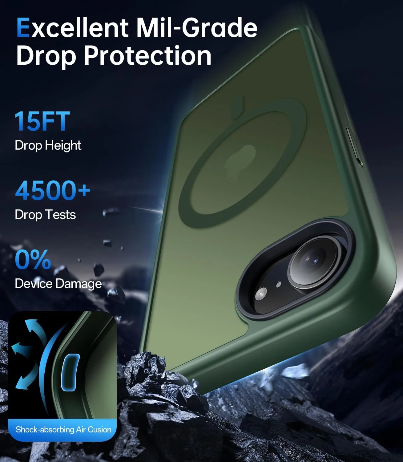 Magnetic Case Designed for iPhone 16e (6.1 inch), [with 2X Clear Screen Protectors][Compatible with MagSafe], Military-Grade Protection, Shockproof Protective Case for iPhone SE 4th (2025), Green