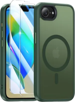 Magnetic Case Designed for iPhone 16e (6.1 inch), [with 2X Clear Screen Protectors][Compatible with MagSafe], Military-Grade Protection, Shockproof Protective Case for iPhone SE 4th (2025), Green