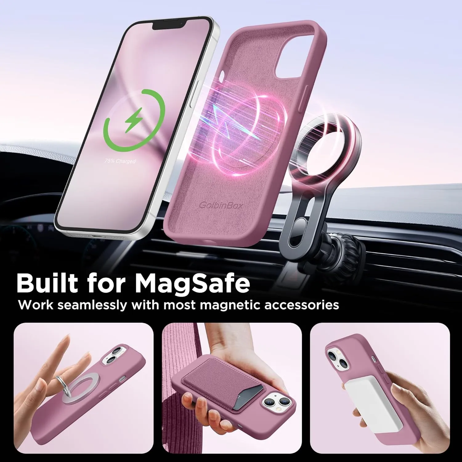 Magnetic for iPhone 13 Case & iPhone 14 Case, Compatible with MagSafe, [Soft Anti-Scratch Microfiber Lining], Slim Liquid Silicone Shockproof Protective Phone Case 6.1 inch, Blackcurrant