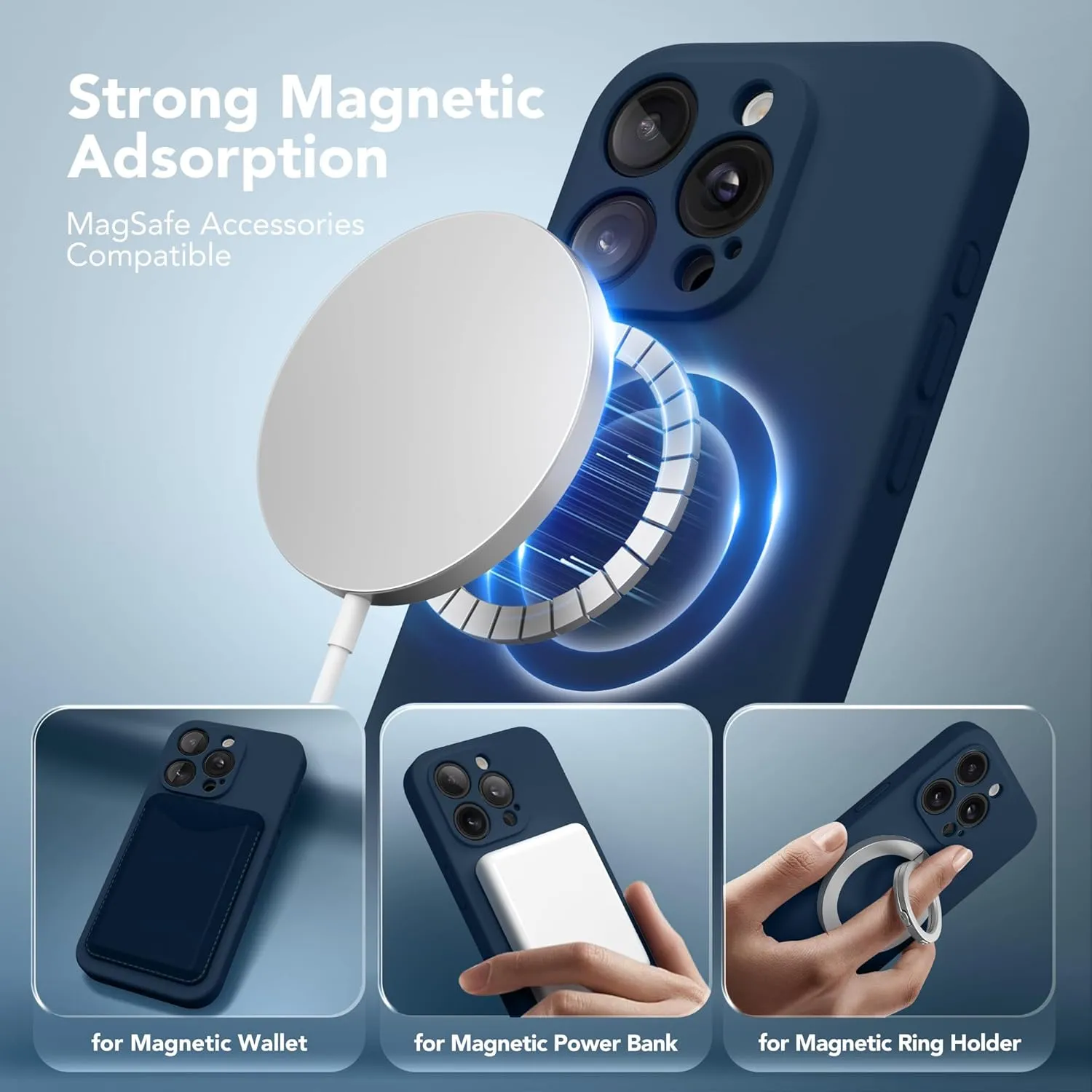 Magnetic for iPhone 15 Pro Case, Compatible with MagSafe, [Full Camera Protection][Screen Protector] Silicone Shockproof Protective Phone Case for iPhone 15 Pro 6.1", Cobalt Blue