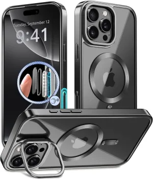 Magnetic for iPhone 16 Pro Case with Stand, [Compatible with MagSafe], [Camera Control Capture Button], [16FT Military-Grade Protection], Shockproof Slim Phone Case 6.3 Inch, Black