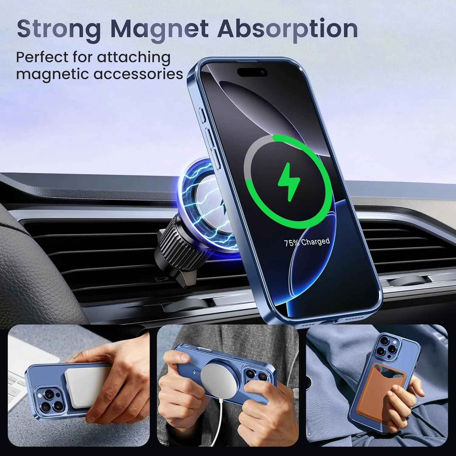 Magnetic for iPhone 16 Pro Case with Stand, [Compatible with MagSafe], [Camera Control Capture Button], [16FT Military-Grade Protection], Shockproof Slim Phone Case 6.3 Inch, Blue