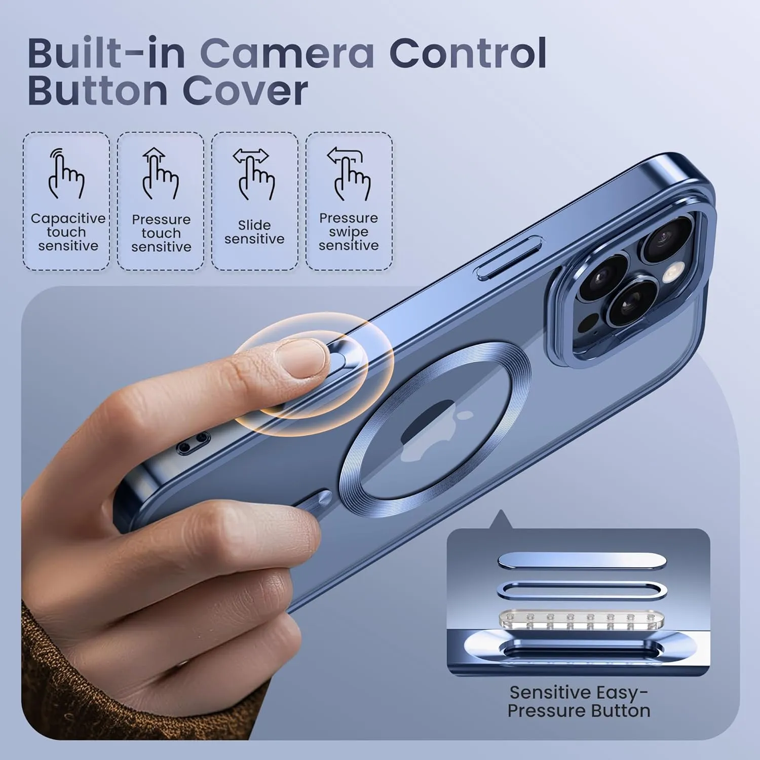 Magnetic for iPhone 16 Pro Case with Stand, [Compatible with MagSafe], [Camera Control Capture Button], [16FT Military-Grade Protection], Shockproof Slim Phone Case 6.3 Inch, Blue