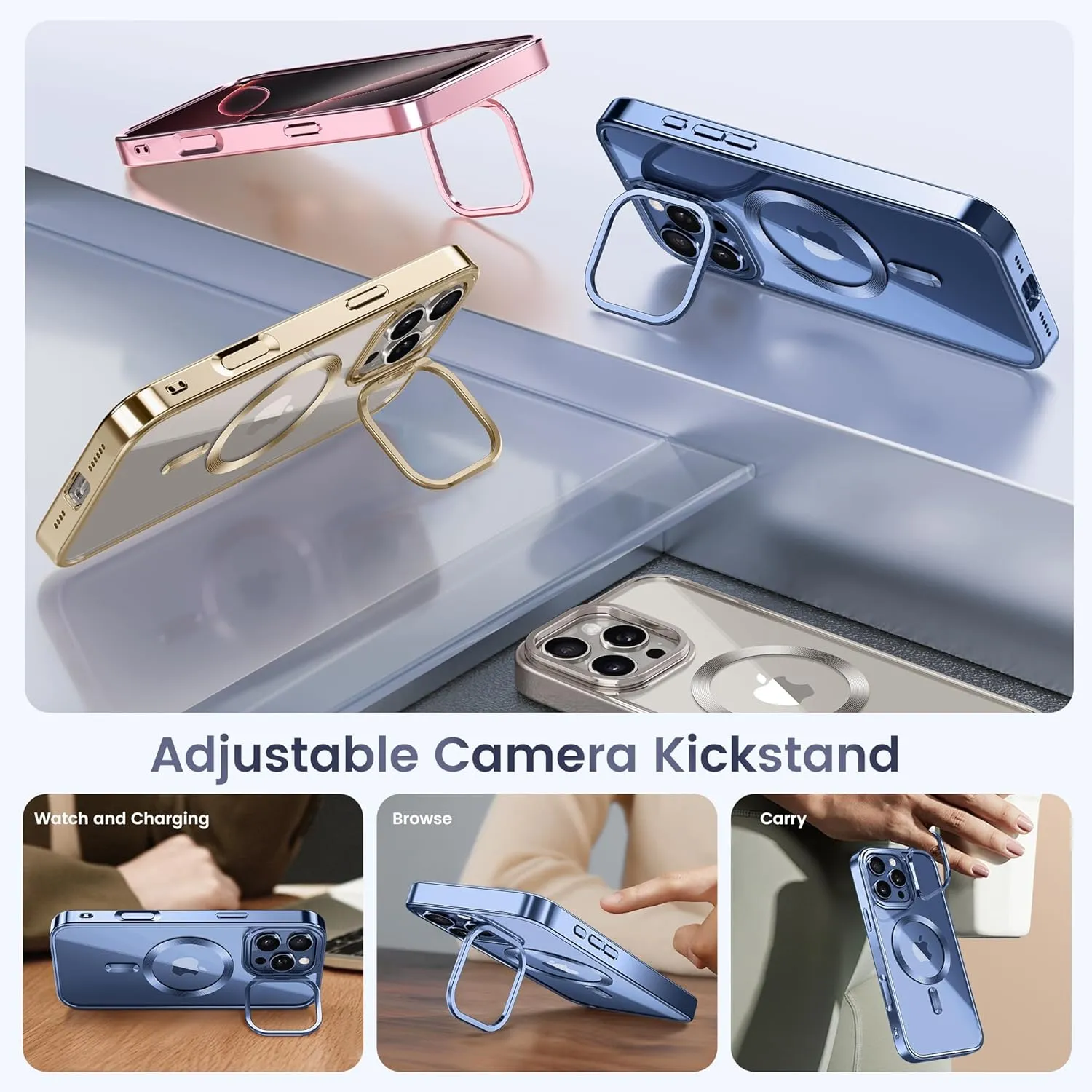 Magnetic for iPhone 16 Pro Case with Stand, [Compatible with MagSafe], [Camera Control Capture Button], [16FT Military-Grade Protection], Shockproof Slim Phone Case 6.3 Inch, Blue