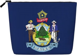 Maine State Flag print Cosmetic Bag, Makeup Bag Organizer with Zipper Cute Make Up Pouches Travel Szie Toiletry Bag