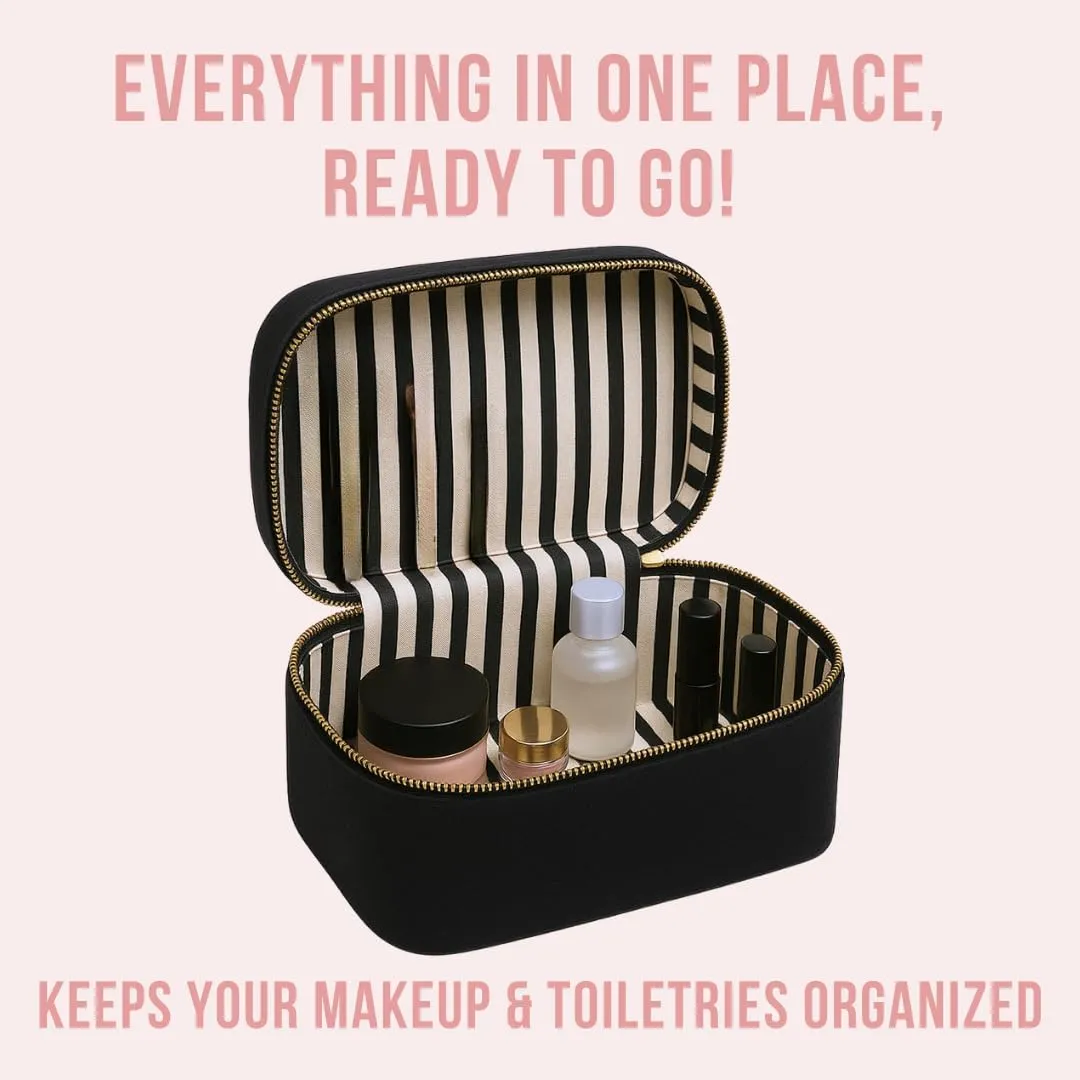 Makeup Bag for Women | Cosmetic Bag Organizer for Girls | Makeup Pouch for Traveling | Toiletry Bags for Women | Make Up Travel Pouches | Black