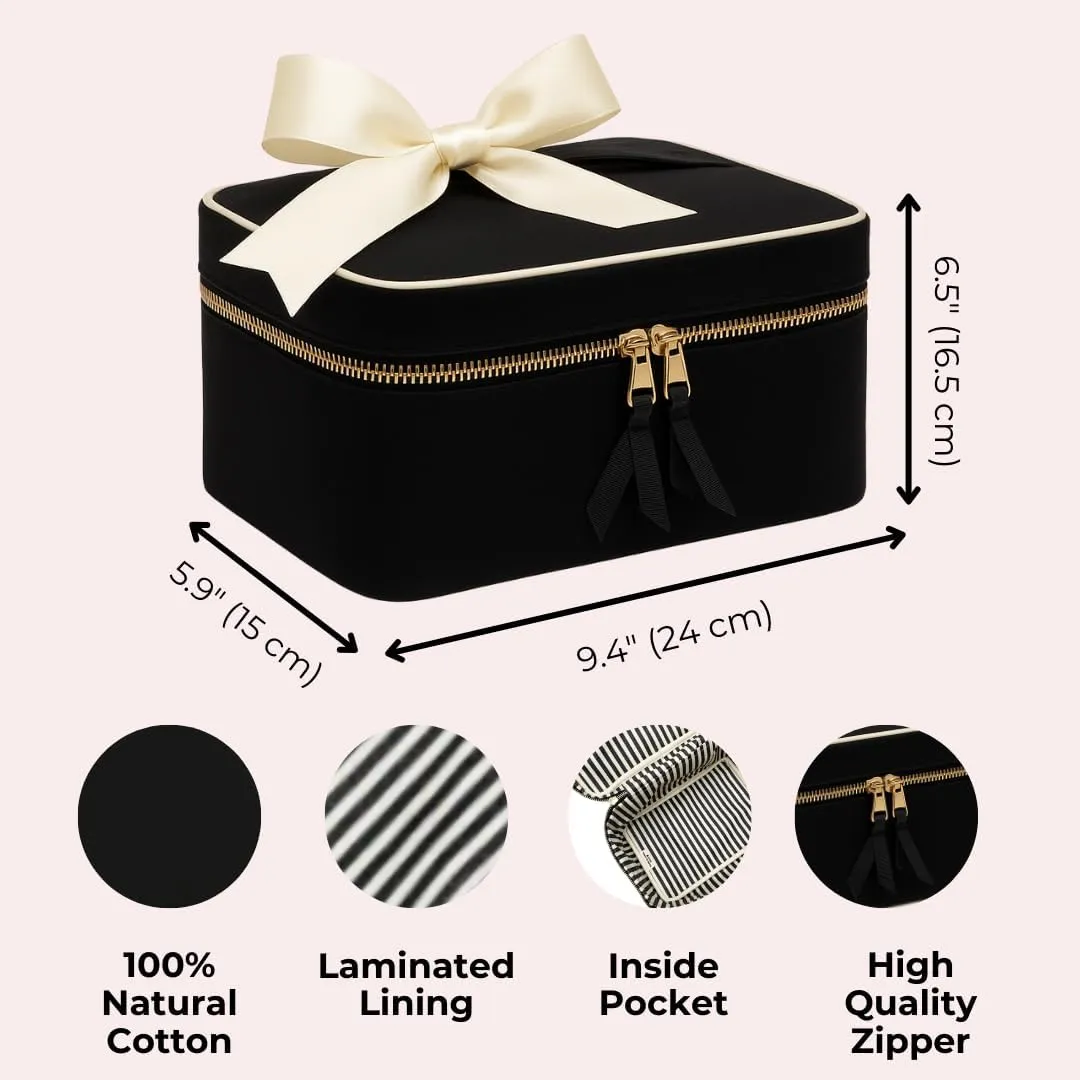 Makeup Bag for Women | Cosmetic Bag Organizer for Girls | Makeup Pouch for Traveling | Toiletry Bags for Women | Make Up Travel Pouches | Black