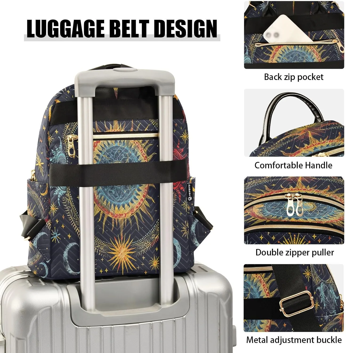 Mandala Ethnicmoon Stars Alchemy Backpack Purse Ladies Rucksack Travel Shoulder Bag Casual Daily Backpack