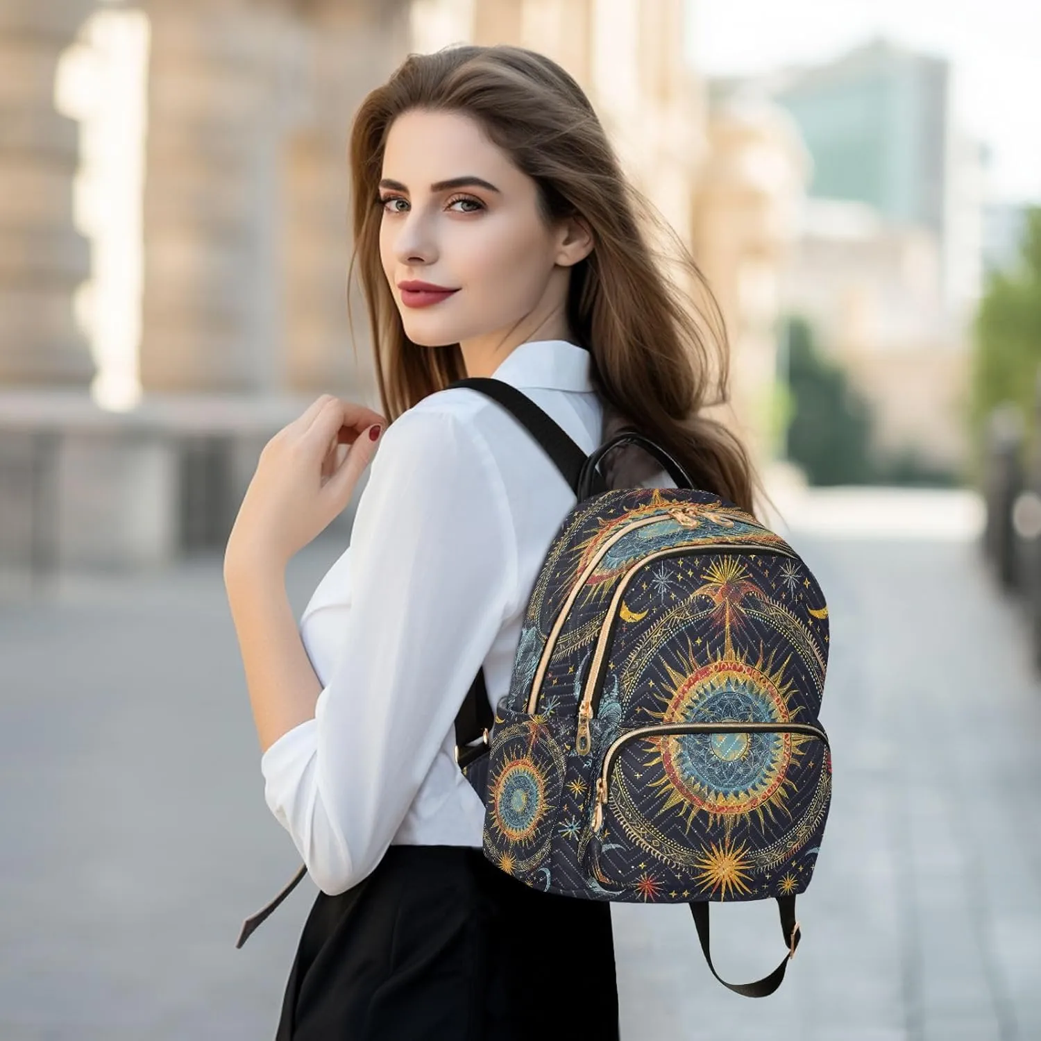 Mandala Ethnicmoon Stars Alchemy Backpack Purse Ladies Rucksack Travel Shoulder Bag Casual Daily Backpack